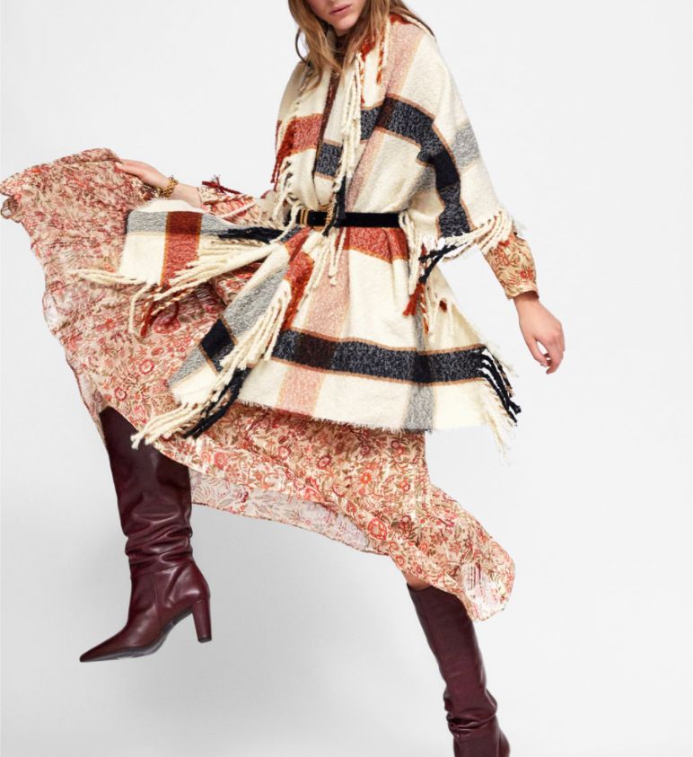 Unisex Thick beige warm scarf for women large plaid long tassel shawl_viptrois.com