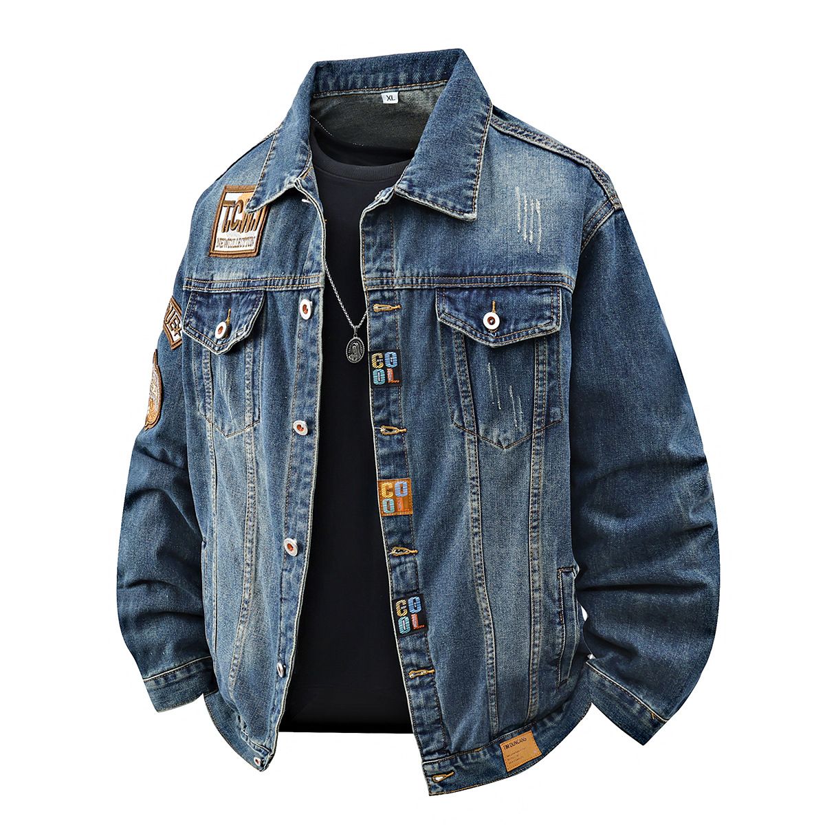 Men's Clothing Spring And Autumn Large Size Embroidered Denim Jacket Men's Trendy Motorcycle Style Tops Douyin Hot Retro Embroidered Men's Jacket_viptrois.com