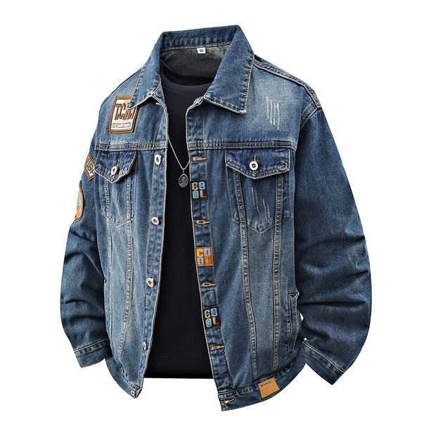 Men's Clothing Spring And Autumn Large Size Embroidered Denim Jacket Men's Trendy Motorcycle Style Tops Douyin Hot Retro Embroidered Men's Jacket_viptrois.com