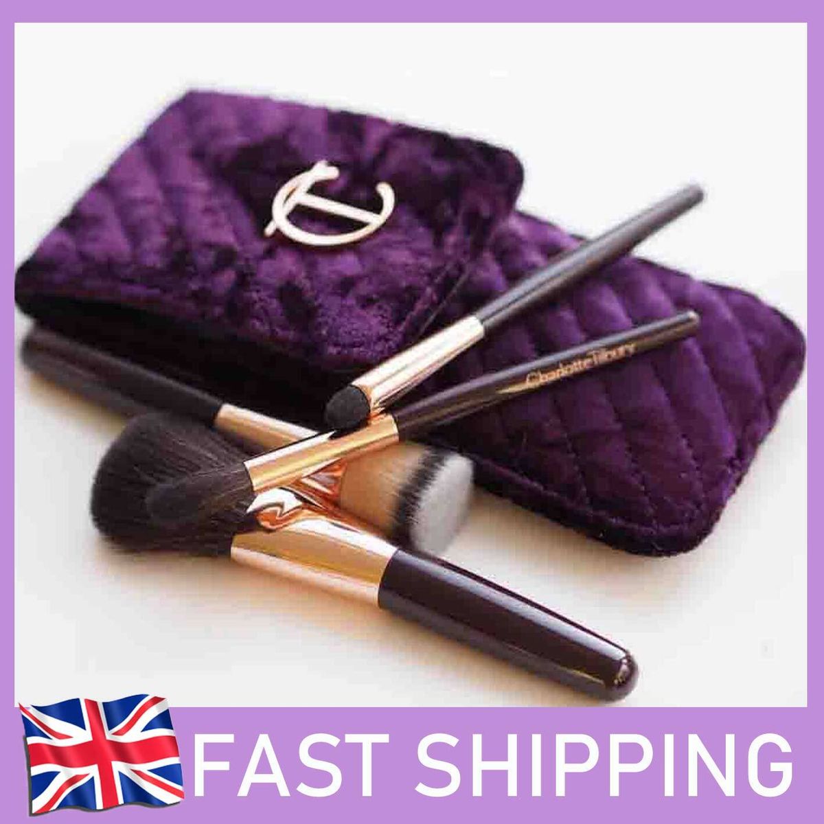 CT 4Pcs Travel Size Makeup Brush Set + Purple Velvet Pouch AU_viptrois.com