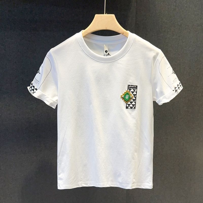 Summer New T-shirt Short-sleeved Men's Half-sleeved Printed Trendy Round Neck Trendy Brand Simple Fashion Versatile Casual T-shirt_viptrois.com