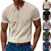 American Style Loose Casual Breathable Men's V-Neck Skin-Friendly Amekaji Corduroy Short Sleeve T-Shirt For Men_viptrois.com