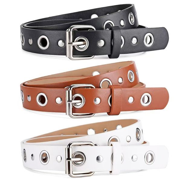 New Women's Punk Casual Eyelet Buckle Decorated Belt With Rivet Inlay And Hollow Design For Women_viptrois.com