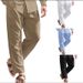 Men's Clothing Men's Linen Trousers Drawstring Elastic Waist Solid Color Comfortable Breathable Outdoor Daily Street Wear_viptrois.com