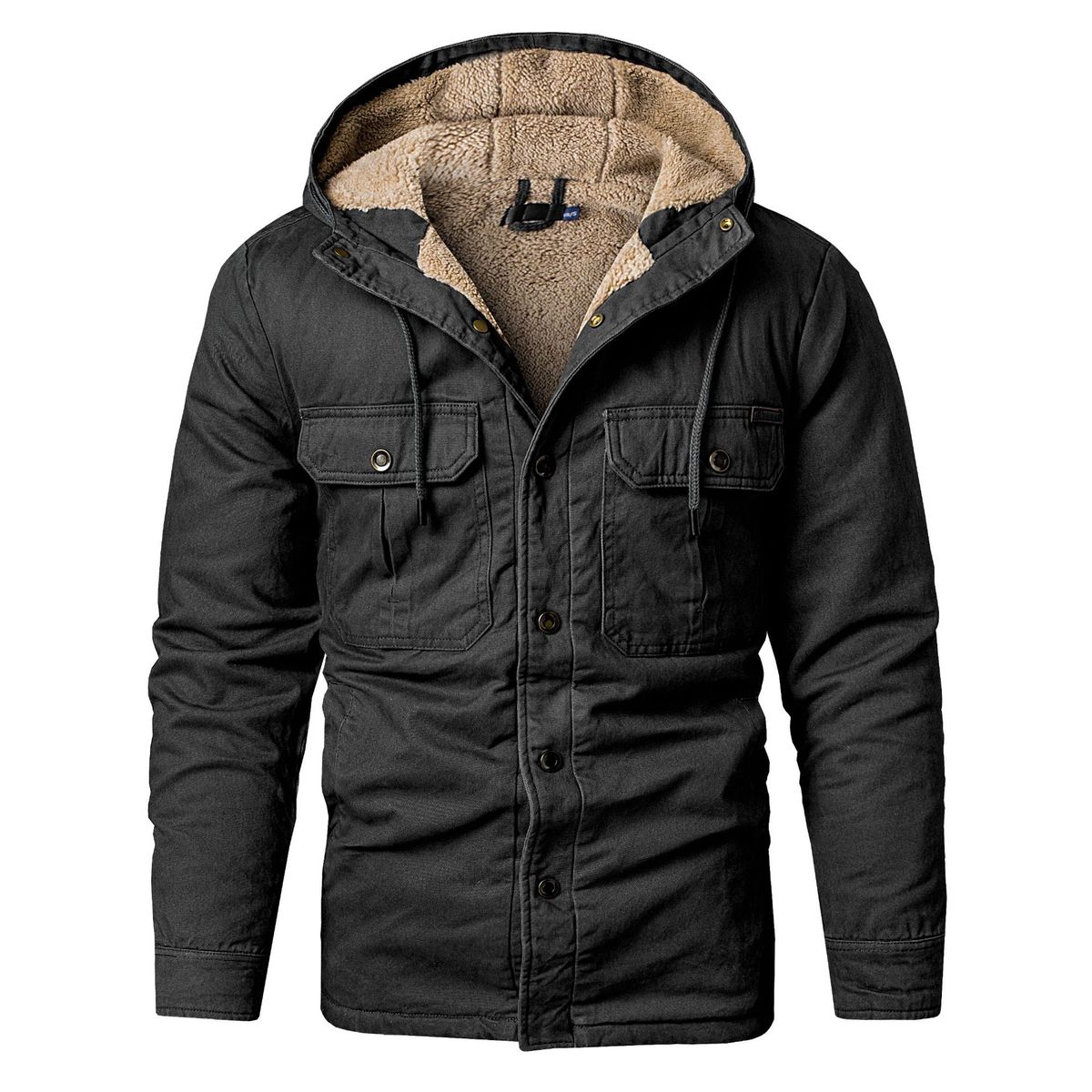 American Size Men's Multi-pocket Plus Size Padded Padded Jacket With Thick Hooded Padded Jacket Medium Long Padded Lamb Fleece Jacket_viptrois.com