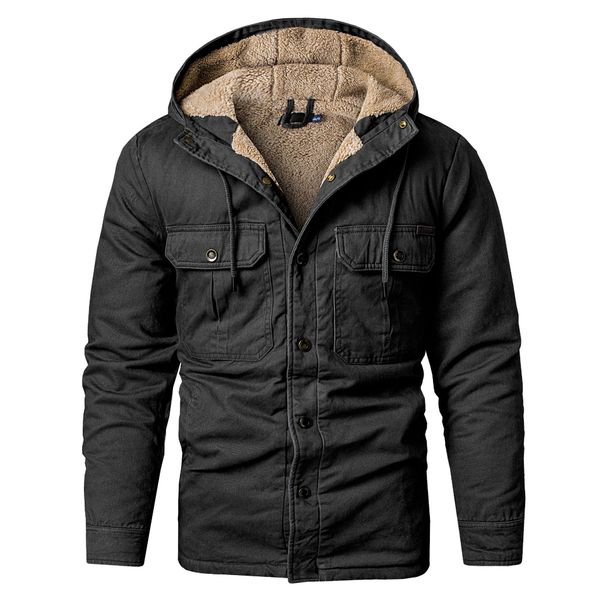 American Size Men's Multi-pocket Plus Size Padded Padded Jacket With Thick Hooded Padded Jacket Medium Long Padded Lamb Fleece Jacket_viptrois.com