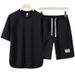 Men's Clothing Summer Men's Suit Fashion All Match Short Sleeved T Shirt Men's Simple Quick Drying Solid Color Sports Shorts Two Piece Set_viptrois.com