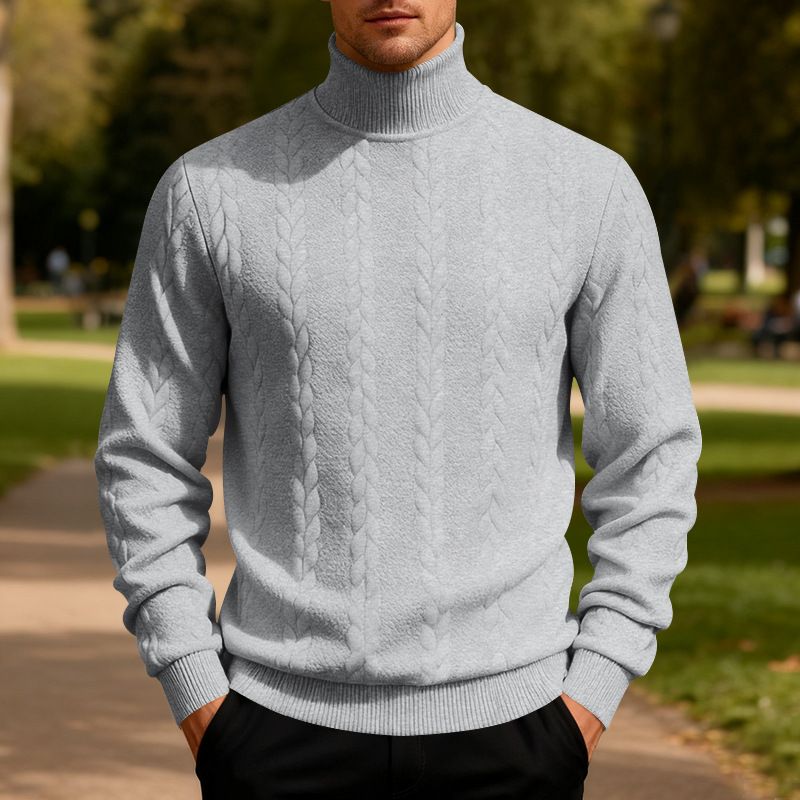 Men's Heavyweight Jacquard Sweater – High Collar Casual Knit Pullover For Winter Men's Clothing_viptrois.com