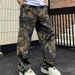 Premium Products High Street Washed Vibe Style Loose Splicing Camouflage Camouflage Leaf Print Lumberjack Outfit Looks Jeans Men_viptrois.com