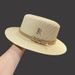 Straw Girl Summer Vacation Beach Water Diamond Letter R Belt Personalized English Flat Top Sunshade Cool Hat_viptrois.com