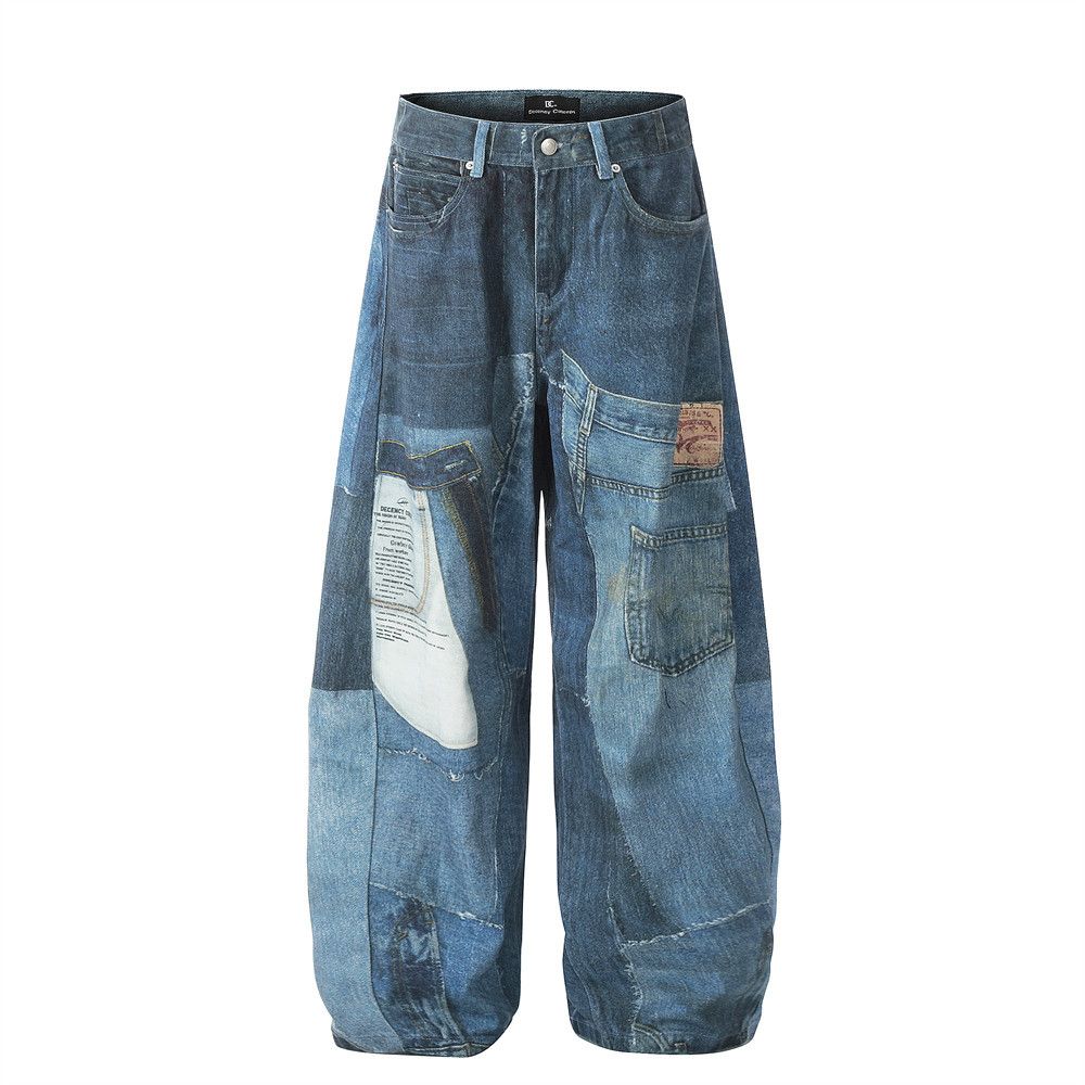 Men's Clothing Patch Digital Printing Scimitar Pants Men's Workwear Trousers Design Niche Silhouette Sickle Loose Wide Leg Pants Trend_viptrois.com