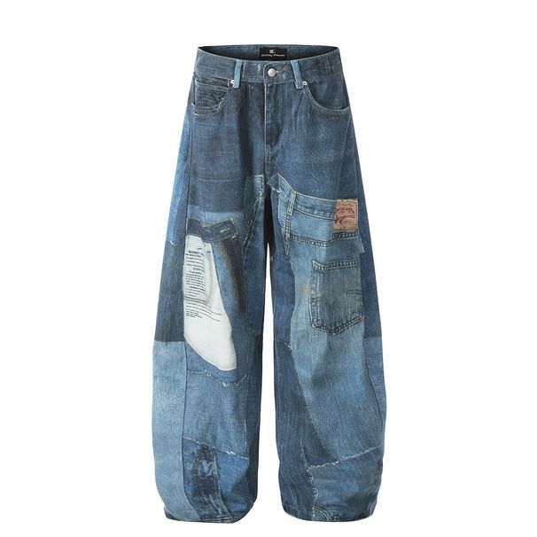Men's Clothing Patch Digital Printing Scimitar Pants Men's Workwear Trousers Design Niche Silhouette Sickle Loose Wide Leg Pants Trend_viptrois.com