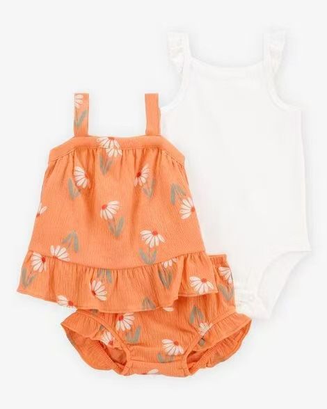 Baby Short Sleeved One Piece Clothes For Girls With Slings And Printed Short Sleeved Newborn Summer Thin Cute And Handsome Suit 3 Pieces_viptrois.com