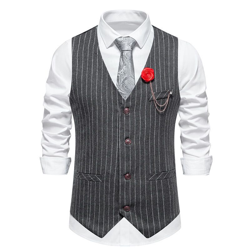 Men's Vintage Striped Vest Men's Best Man Single-breasted Vest_viptrois.com