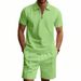 Men's Clothing Summer Men's Simple Casual Loose Zipper Short Sleeved Polo Shirt Beach Shorts Suit_viptrois.com