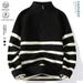 Pure Half-Zip Collar For Men, Autumn And Winter Striped Base Shirt, Hong Kong Style Trendy Brand Casual Knitted Sweater Top_viptrois.com
