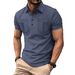 Men's Clothing New Long Placket Button Lapel Double Pocket Solid Color Short Sleeve Casual Polo Shirt_viptrois.com
