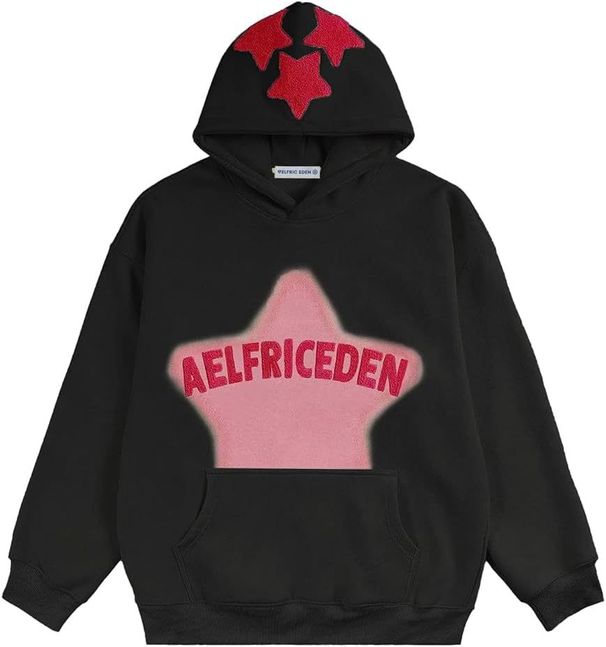 American High Street Y2K Trendy Retro Hip-hop AELFRICEDEN Star Print Hoodie Casual Sports Sweatshirt_viptrois.com