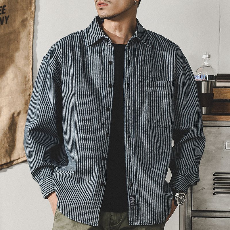Men's Clothing Long Sleeve Japanese Loose Large Size Denim Shirt Men's Spring And Autumn Thin Jacket Men's Trend_viptrois.com