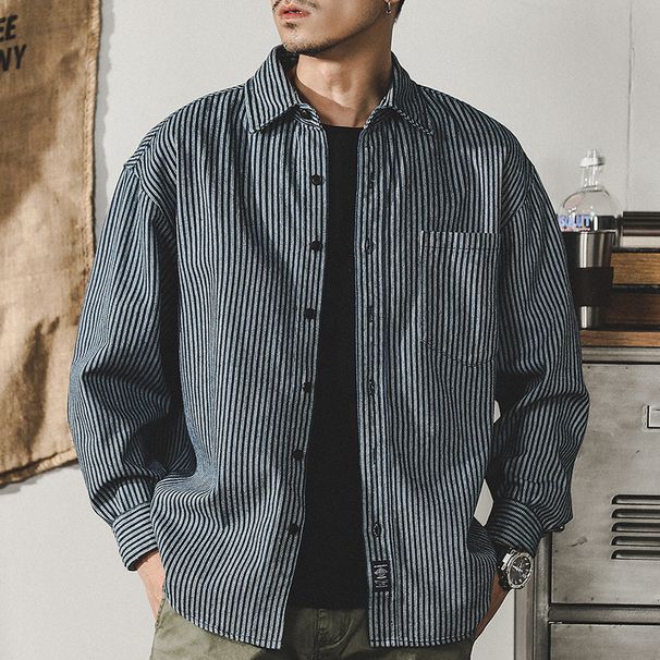 Men's Clothing Long Sleeve Japanese Loose Large Size Denim Shirt Men's Spring And Autumn Thin Jacket Men's Trend_viptrois.com