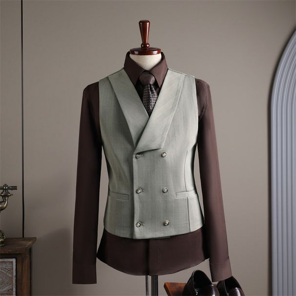 Men's Clothing Double Breasted Checkered Suit Set Slim Fit Business Blazer & Trousers For Wedding, Formal Occasions (Jacket + Vest + Pants Options)_viptrois.com