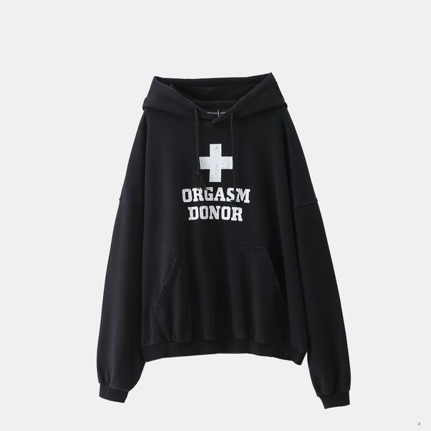 Men's Clothing Korean Version Of The Cross Print Washed Old Casual Loose Hooded Pullover Sweater Men's Vibe Style_viptrois.com