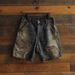 Men's Distressed Denim Shorts - Vintage Washed Five-Pocket Knee-Length Cargo Shorts For Men, Dark Blue High Street Style_viptrois.com