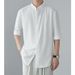 2026 Chinese Style Stand Collar Short Sleeve For Men, Summer New Niche With High-end Feel, Ice Silk Draped Mid-sleeve Shirt_viptrois.com