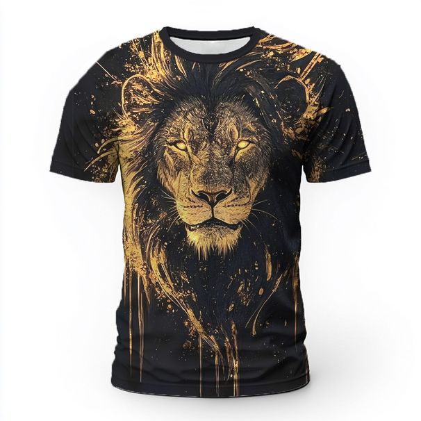 Men's Clothing Boutique Men's Hip Hop Street Fashion T Shirt 3d Lion Pure Cotton Direct Injection Short Sleeved Round Neck Comfortable Sweatshirt_viptrois.com