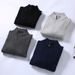 Men's Zip-Up Knit Sweater – Stretchy Cotton, Loose Fit, High Collar, Casual & Warm Pullover (Black, Grey, Navy)_viptrois.com