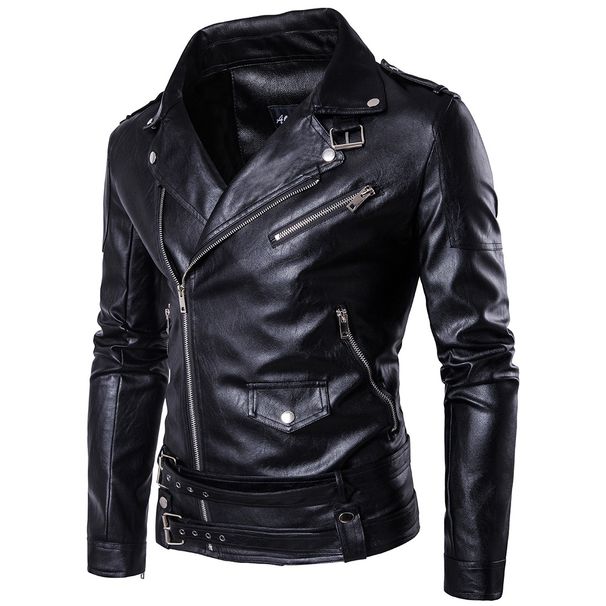 boy Foreign Trade Wholesale European 2020 Autumn New Diagonal Zipper Harley Leather Jacket Men's Plus Size Coat_viptrois.com