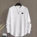 Men's Clothing New autumn and winter men's letter patch chest details casual loose round neck pullover long sleeve white sweatshirt_viptrois.com