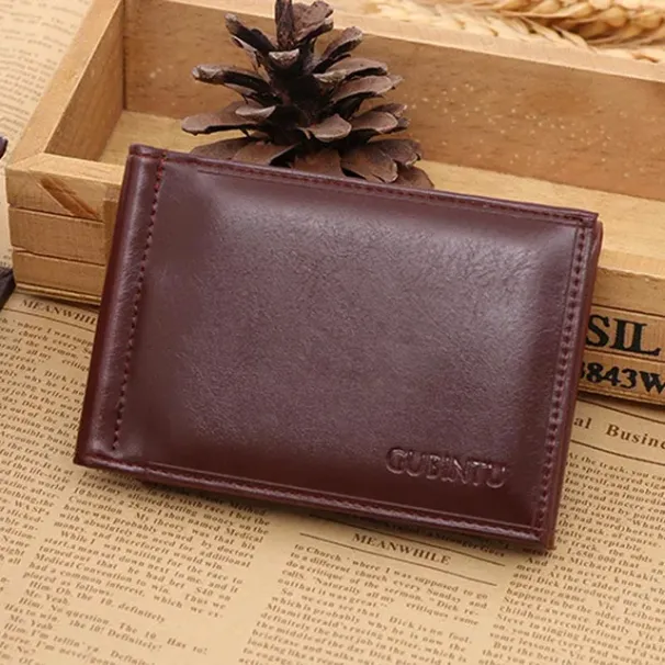 Hot Sale Fashion Men's Leather Money Clip Wallet With Magnet Hasp Credit Card Cash Holder Business Short Designer Purse For Male_viptrois.com