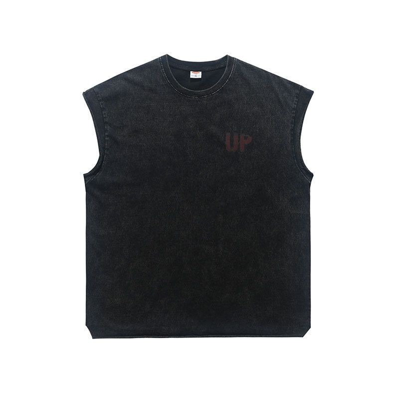 Men's Summer Washed Vintage American Style Sleeveless T-Shirt With Direct Print_viptrois.com