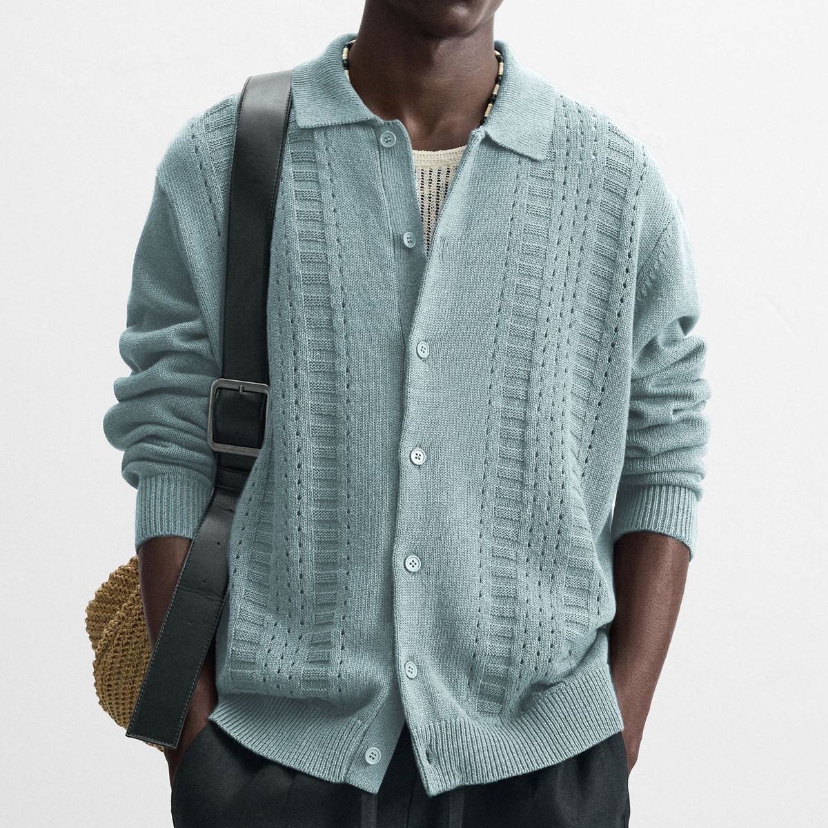 Men's Casual Knit Cardigan – Breathable Openwork Collar Lightweight Sweater (M-3XL, Machine Washable, Poly-Cotton Feel, Fall Layering Essential)_viptrois.com