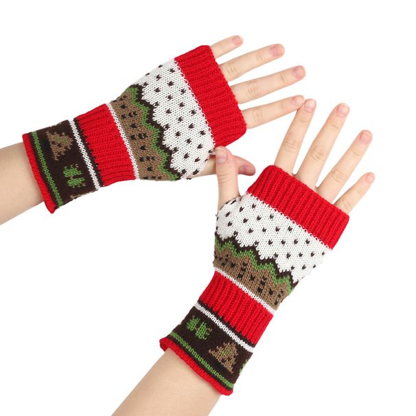 Unisex Christmas tree gloves Colorful warm half-finger cuffs Christmas knitted acrylic wool gloves_viptrois.com