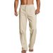 Men's Clothing Men's Foreign Trade Cotton And Linen Loose Elastic Drawstring Waist Straight Summer Breathable Beach Trousers_viptrois.com