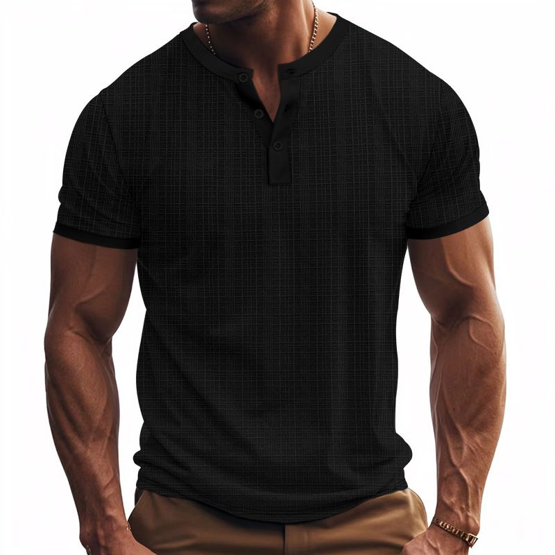 Men's New Summer Short T-shirt Loose Retro Bamboo Henley Shirt Tops_viptrois.com