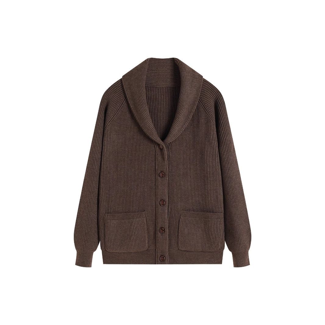 Foreign Trade Retro British Style Men's Solid Color Turn-Down Collar V-Neck Long Sleeve Knitted Sweater Jacket_viptrois.com
