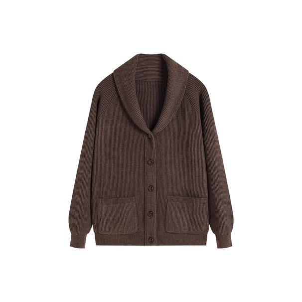 Foreign Trade Retro British Style Men's Solid Color Turn-Down Collar V-Neck Long Sleeve Knitted Sweater Jacket_viptrois.com