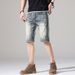 Men's Clothing Summer Retro Hole Denim Shorts Men's Loose Five Point Pants Men's Trendy Brand Five Point Pants Mid Length Pants_viptrois.com