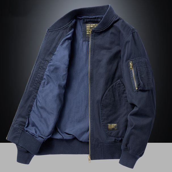 Men's Vintage Baseball Jacket – Retro Pilot Style, Polyester Casual Coat (M-3XL, Black/Grey/Green/Dark Blue/Khaki)_viptrois.com