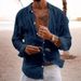 Men's Clothing New Cotton And Linen New Men's Long Sleeved Shirt Solid Color Lapel Casual Style Shirt_viptrois.com