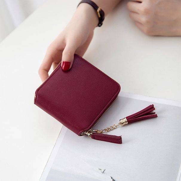 Women's Wallet & Card Cases Short Wallet Female Square Zipper Tassel Small Wallet Simple Fashion Coin Purse Female_viptrois.com