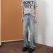 Men's Clothing High Street Cleanfit Old Ink Splashed Jeans For Men And Women Loose Straight Casual Niche Retro Pants Trend_viptrois.com