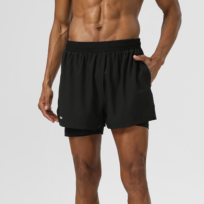 Men's Clothing New Two Piece Sports Shorts Elastic Breathable Three Piece Pants Marathon Training Reflective Strip Fitness Shorts_viptrois.com