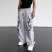 Gothic Y2k Print Jogger Pants For Men & Women - Loose Fit, Drawstring Waist, Flared Leg, Fleece-Lined, Punk Style Streetwear (Black/White/Gray)_viptrois.com