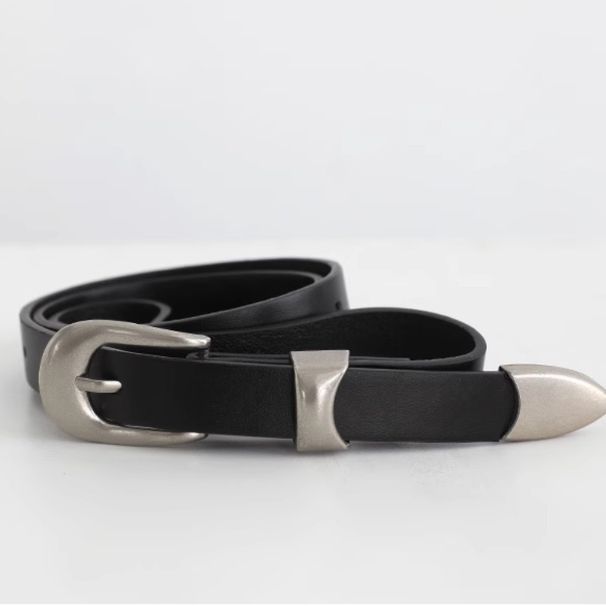 High-end Black Ins Style Women's Versatile Metal Vintage Silver Buckle Belt Fashion Trendy Accessory_viptrois.com
