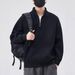Men's Half Zip Loose Fit Pullover Hoodie, Trendy Stand Collar Sweatshirt For Spring & Autumn, Soft & Breathable Polyester Blend_viptrois.com