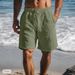 Men's Clothing New Cotton And Linen Shorts Drawstring Elastic Waist Straight Leg Solid Color Breathable Daily Beach Five Point Casual Shorts_viptrois.com